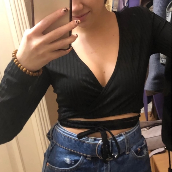 New Sexy Black Knitted Wrap Sweater - Picture 3 of 6